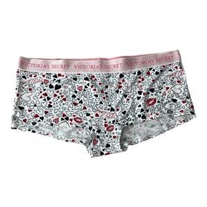 Victoria's Secret Panties Panty L Shortie White Red Heart Print Cotton Blend